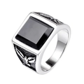 Vintage men's stainless steel ring featuring a square black onyx stone and engraved band - US 7 / Steel
