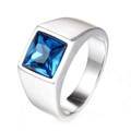 Men's titanium steel ring with a square blue gemstone inlay on polished silver band - US 7 / Blue Rhinestone