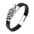 Bracciale in pelle intrecciata nera da uomo con serpente in acciaio inossidabile e chiusura magnetica - Cordino in Pelle Nera (XL047)