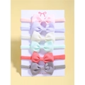 Set of 6 elastic nylon baby headbands with assorted colored ribbed fabric bows - Style 6BB / Set of 6