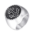 Anillo de sello para hombre en acero inoxidable pulido con ancla en relieve y fondo negro - US 7 / Color Acero