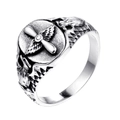 Vintage stainless steel pilot ring with propeller wings and eagle relief engraving - US 7 / Silver