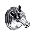 Vintage zilveren eenhoorn ring in punkstijl met gedetailleerde gravure op witte achtergrond - US 7 / Zilver