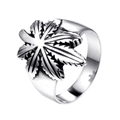 Anillo vintage de acero inoxidable con hoja de membrillo y acabado en plata antigua fina - US 7 / Plateado