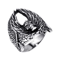 Retro punk roestvrijstalen schedelring met gedetailleerd veren vleugelsnijwerk voor heren - US 7 / Retro Zilver