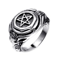 Vintage 316L stainless steel pentagram ring for men with skull reliefs in gothic silver finish - US 7 / Silver