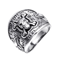 Men's punk skull ring in vintage stainless steel with embossed pirate design - US 7 / Silver