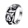 Bague rétro en acier inoxydable avec sculpture artistique en relief détaillée en argent - US 7 / Argent
