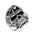 Anillo de calavera punk gótica plateada con grabado de araña, joyería hip hop vintage - US 7 / Color acero
