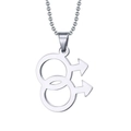 Polished stainless steel necklace featuring intertwined male symbols on a bead chain - Double Mars Pendant with Ball Chain