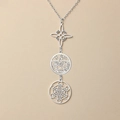 Silver stainless steel triple layered necklace featuring witch knot and pentagram charms - Style 1 Silver