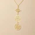 Detail of gold triple pendant with witch knot, pentagram, and Metatron cube symbols - Style 1 Gold