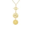 Detail of gold-plated layered necklace with cross, pentagram, and St. Benedict coin pendants - Style 3 Gold
