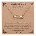 Golden mountain pendant necklace with mustard seed on a card, minimalist jewelry gift - Mountain - Gold