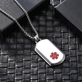 Polierter medizinischer Alarm-Anhänger aus Edelstahl mit rotem Notfallsymbol auf Schwarz - Silber Rotes Logo Mit Kette