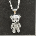Collier ours argenté serti de strass blancs brillants avec une chaîne épaisse - Ours en Strass avec Chaîne en Acier Inoxydable 70cm