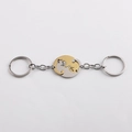 Edelstahl Katzen-Schlüsselanhänger Set für Paare mit Herz-Puzzle in Gold und Silber-Optik - Zweifarbige Katze Rund Ineinandergreifend / Rundstil (Gold + Silber)