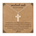 Silver mustard seed necklace with cross pendant on brown decorative display card - Cross-Silver