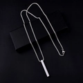 Polished silver vertical bar pendant necklace in stainless steel on black jewelry box - Silver