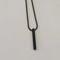 Minimalist black stainless steel pillar pendant necklace with matching black rope chain - Bar Pendant Necklace / Black