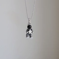 Silver astronaut necklace with star pendant and sleek black visor on ball chain - Star-hugging Astronaut / Bead Chain