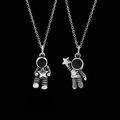 Astronaut couple pendant necklaces with vintage silver finish and star holding design - Cable Chain