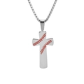 Collier croix de baseball minimaliste en acier inoxydable avec coutures rouges et chaîne - Couleur Argent [Pendentif Uniquement]