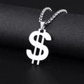 Collar con colgante de signo de dólar en acero inoxidable pulido estilo hip hop para hombre - Cadena Veneciana / Plateado (Signo de Dólar)