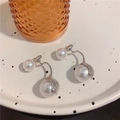 Elegant S925 silver double pearl drop earrings with S-curve metal design and textured base - E2435 White / 925 Silver Needle