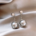 Silver tassel earrings with grey pearls on champagne silk fabric background - E2391 Grey / 925 Silver Needle