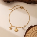 Elegant gold necklace featuring shell and starfish charms with a tiny rhinestone - 【e132】starfish Shell Bracelet Gold