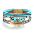 Bohemian multi-layer PU leather wrap bracelet with turquoise stones and magnetic clasp - Bohemian Multilayer Turquoise Bracelet