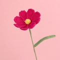 Handmade crochet cosmos flower in magenta and yellow with green stem for gift - Rose Purple