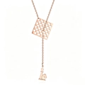 Rose gold Y-shaped necklace featuring a checkered square and chess knight pendant - Chessboard and Chess