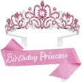 Set compleanno con corona di strass rosa e fascia glitterata Birthday Princess - Set Principessa Rosa