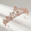 Elegante corona barroca de oro rosa con cristales de champán para bodas y fiestas - Corona Romántica De Diamantes De Imitación En Forma De Corazón Color Oro Rosa