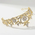 Elegante tiara nupcial barroca dorada con brillantes diamantes de imitación para bodas - Corona Dorada Romántica En Forma De Corazón Con Diamantes De Imitación