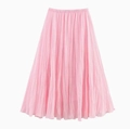 Elegant pink pleated high waist midi skirt with elastic waistband and pleated texture - Pink / S