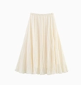 Classic cream pleated A-line midi skirt with elastic high waist and flowy chiffon fabric - Off White / S