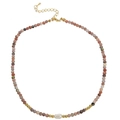 Detailed shot of agate bead necklace with baroque pearl and golden lobster clasp - Rainbow Stone Necklace