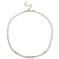 Collana minimalista con perline di turchese bianco, perla d'acqua dolce e oro - Collana di turchese bianco