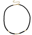 Handmade beaded necklace with black agate beads and central white freshwater pearl accent - Bright Black Necklace
