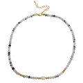 Beaded necklace with grey mineral stones and a natural baroque pearl pendant - Black Rutilated Quartz Necklace