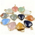 Colorful heart-shaped stone pendants with gold metal edges in various natural crystals - Heart Stone Pendants (Without Chain)