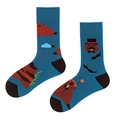 Navy blue crew socks featuring cartoon beaver jacquard pattern and contrast heel design - One Size / Marmot Gentleman