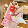 Portachiavi gelato rosa con perle colorate e glitter su cinturino in silicone morbido - Stile Gelato Chicchi di Latte / crema