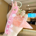 Pink ice cream liquid quicksand keychain with silicone hand strap and golden clasp - Ice Cream Bubble Style / Pink