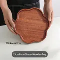 Handcrafted 25cm Japanese style petal-shaped solid wood tray for snacks and fruits - Narcissus Plate Medium 25*25*2 cm