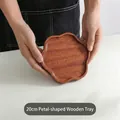 Handcrafted 20cm Japanese style petal-shaped wooden tray for serving snacks and fruit - Narcissus Plate Small 20*20*2 cm