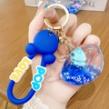 Blue whale-shaped liquid quicksand keychain with silicone band and golden metal ring - Ocean Heart Blue Whale - Octopus / Individually Wrapped in OPP Bag